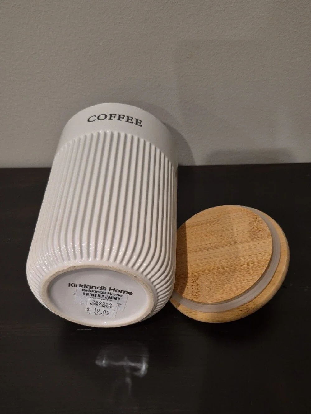 White Ceramic Kitchen Canister Set with Bamboo Lids and Gold Handles - 4 Piece